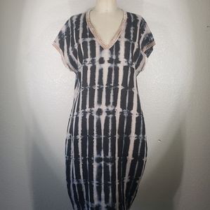 Viviana Uchitel Tree Shadow Velvet Trim Linen Dress M NWT